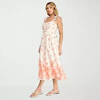 Trixxi Womens Midi Straight Neck Sleeveless Floral A-Line Dress
