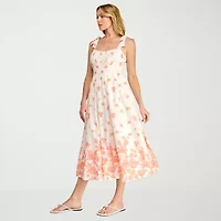 Trixxi Womens Midi Straight Neck Sleeveless Floral A-Line Dress