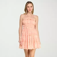 Trixxi Womens Juniors Straight Neck Sleeveless Floral Fit + Flare Dress