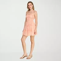 Trixxi Womens Juniors Straight Neck Sleeveless Floral Fit + Flare Dress