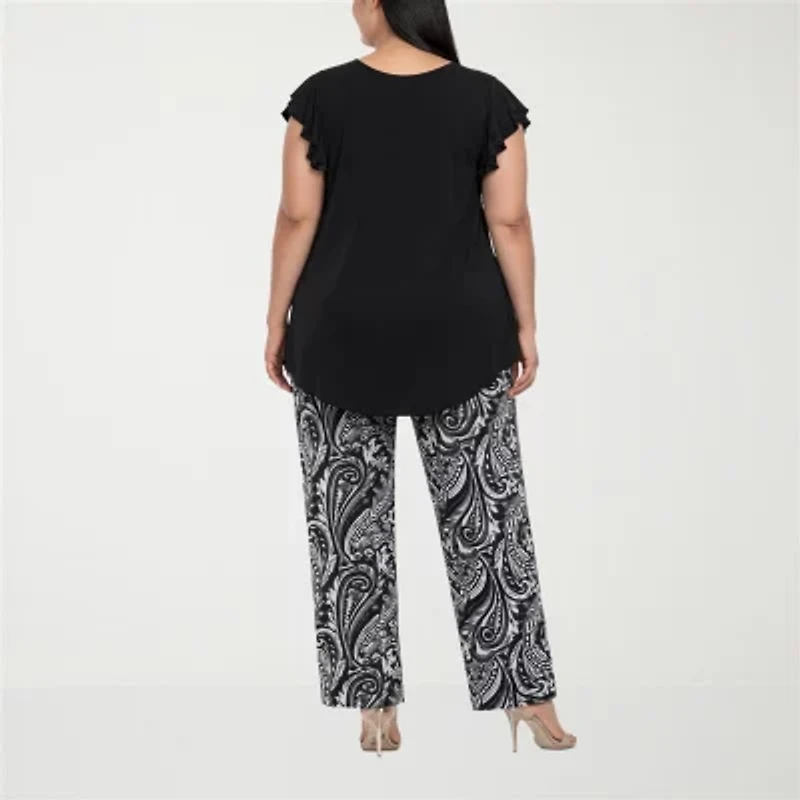 White Mark Ruffle 2-pc. Pant Set-Plus