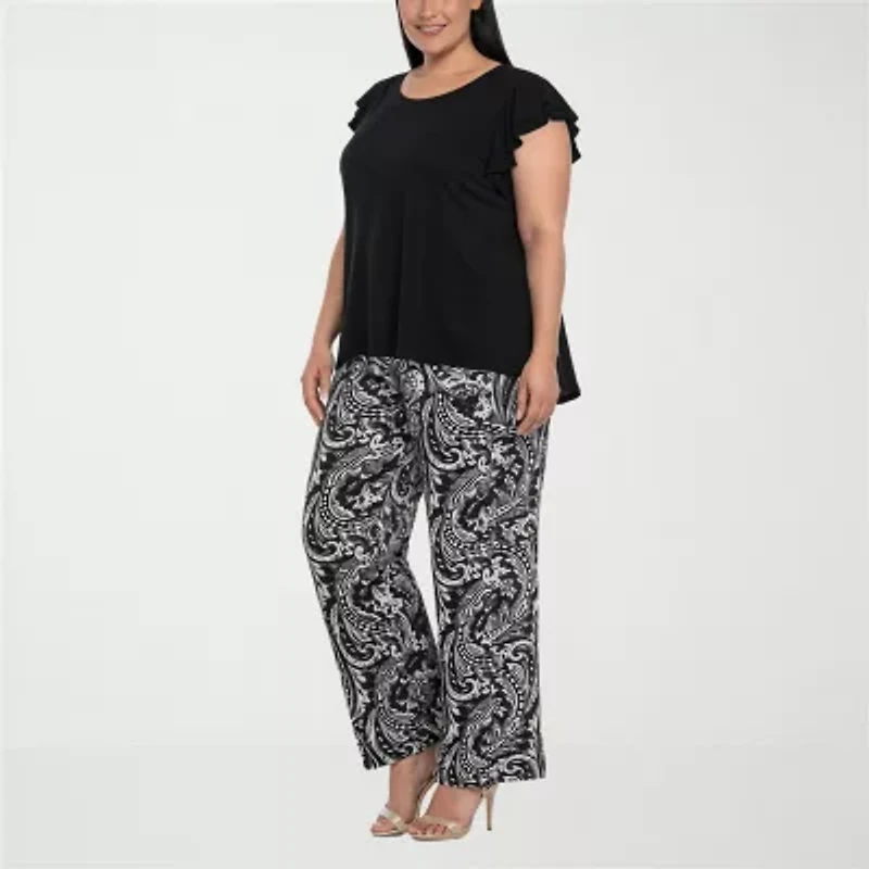 White Mark Ruffle 2-pc. Pant Set-Plus