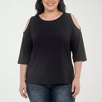 White Mark Plus Cold Shoulder Womens Scoop Neck 3/4 Sleeve Tunic Top
