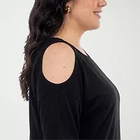 White Mark Plus Cold Shoulder Womens Scoop Neck 3/4 Sleeve Tunic Top