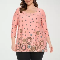 White Mark Plus Printed Womens Scoop Neck 3/4 Sleeve Tunic Top