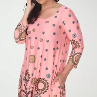 White Mark Plus Printed Womens Scoop Neck 3/4 Sleeve Tunic Top