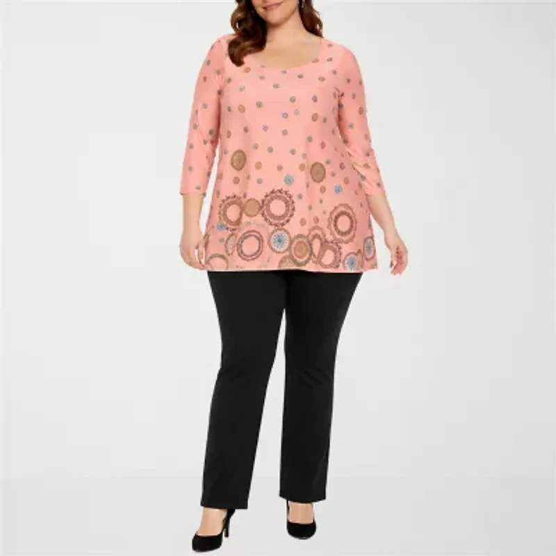 White Mark Plus Printed Womens Scoop Neck 3/4 Sleeve Tunic Top