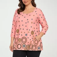 White Mark Plus Printed Womens Scoop Neck 3/4 Sleeve Tunic Top