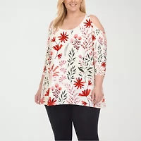 White Mark Plus Scoop Neck Womens 3/4 Sleeve Tunic Top