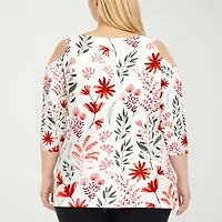 White Mark Plus Scoop Neck Womens 3/4 Sleeve Tunic Top