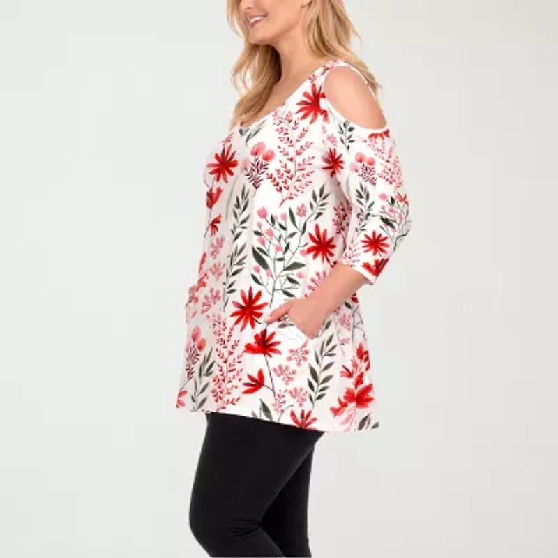 White Mark Plus Scoop Neck Womens 3/4 Sleeve Tunic Top