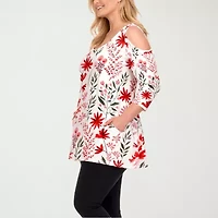 White Mark Plus Scoop Neck Womens 3/4 Sleeve Tunic Top