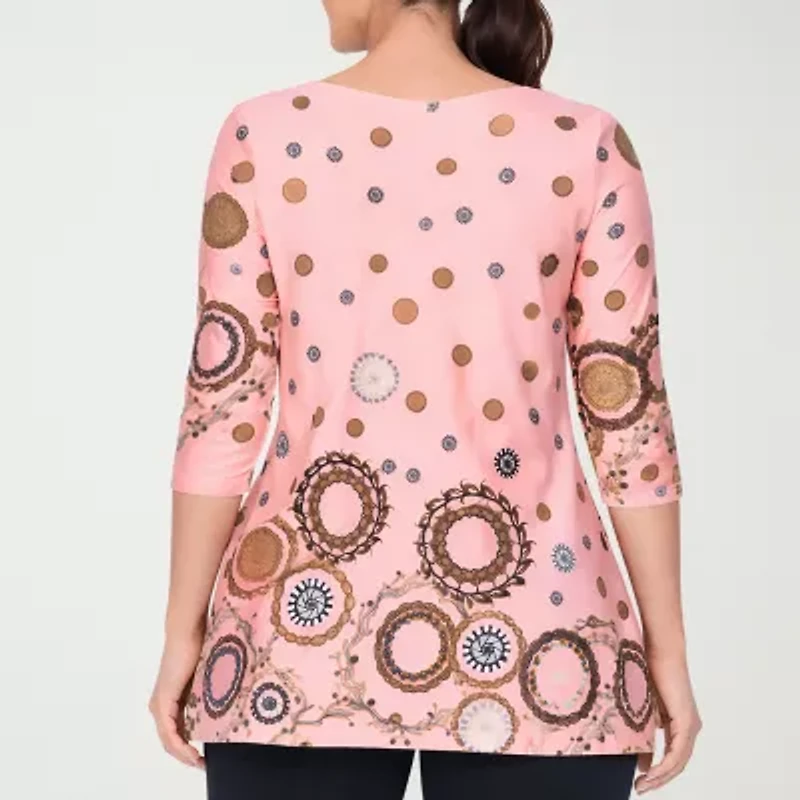 White Mark Scoop Neck Womens 3/4 Sleeve Tunic Top