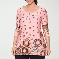 White Mark Scoop Neck Womens 3/4 Sleeve Tunic Top