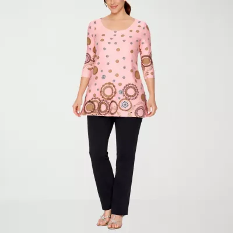 White Mark Scoop Neck Womens 3/4 Sleeve Tunic Top