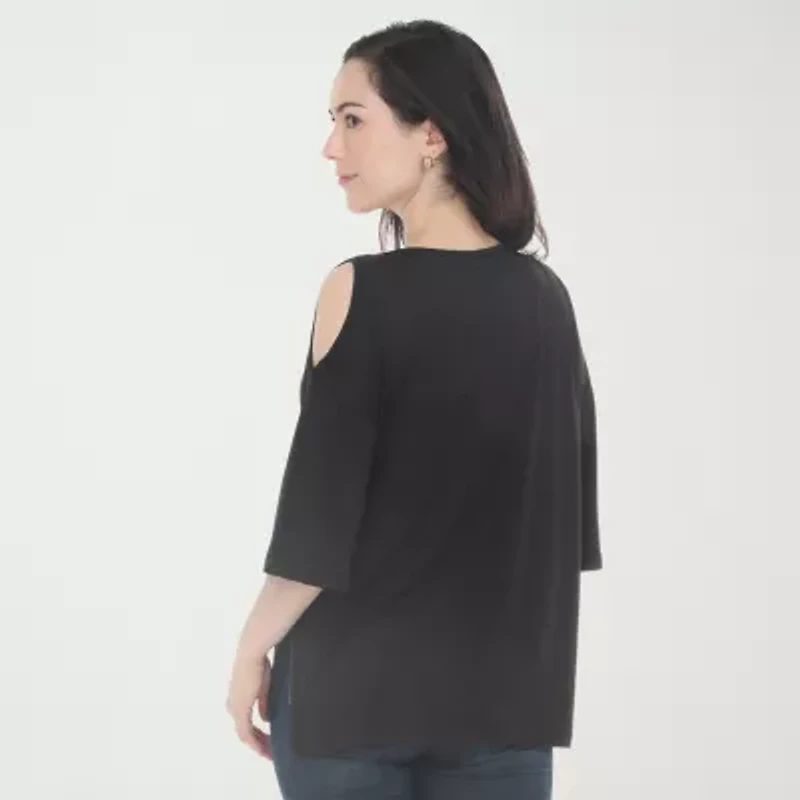 White Mark Cold Shoulder Womens Scoop Neck 3/4 Sleeve Tunic Top