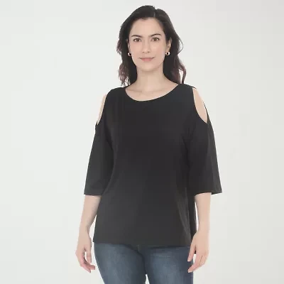 White Mark Cold Shoulder Womens Scoop Neck 3/4 Sleeve Tunic Top