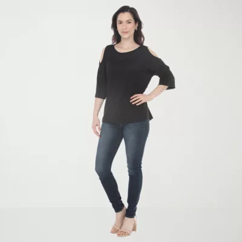 White Mark Cold Shoulder Womens Scoop Neck 3/4 Sleeve Tunic Top