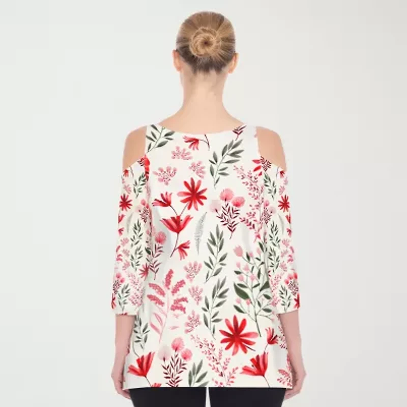 White Mark Womens Scoop Neck 3/4 Sleeve Tunic Top