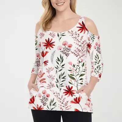 White Mark Womens Scoop Neck 3/4 Sleeve Tunic Top