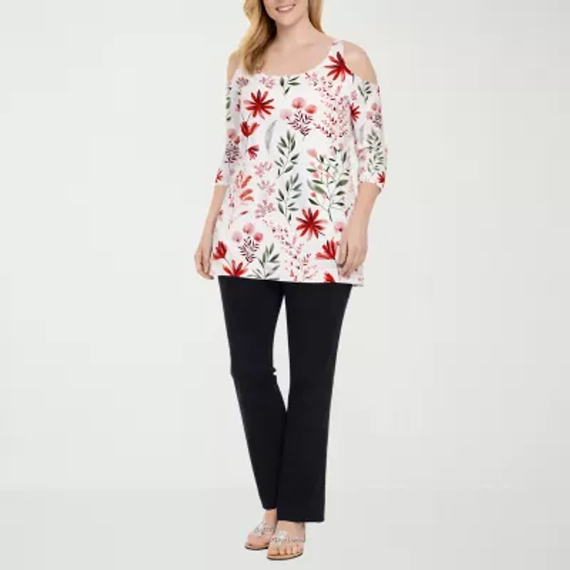 White Mark Womens Scoop Neck 3/4 Sleeve Tunic Top