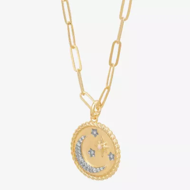 Limited Quantities! Womens Lab Created White Opal 14K Gold Over Silver Moon 22 Inch Pendant Necklace