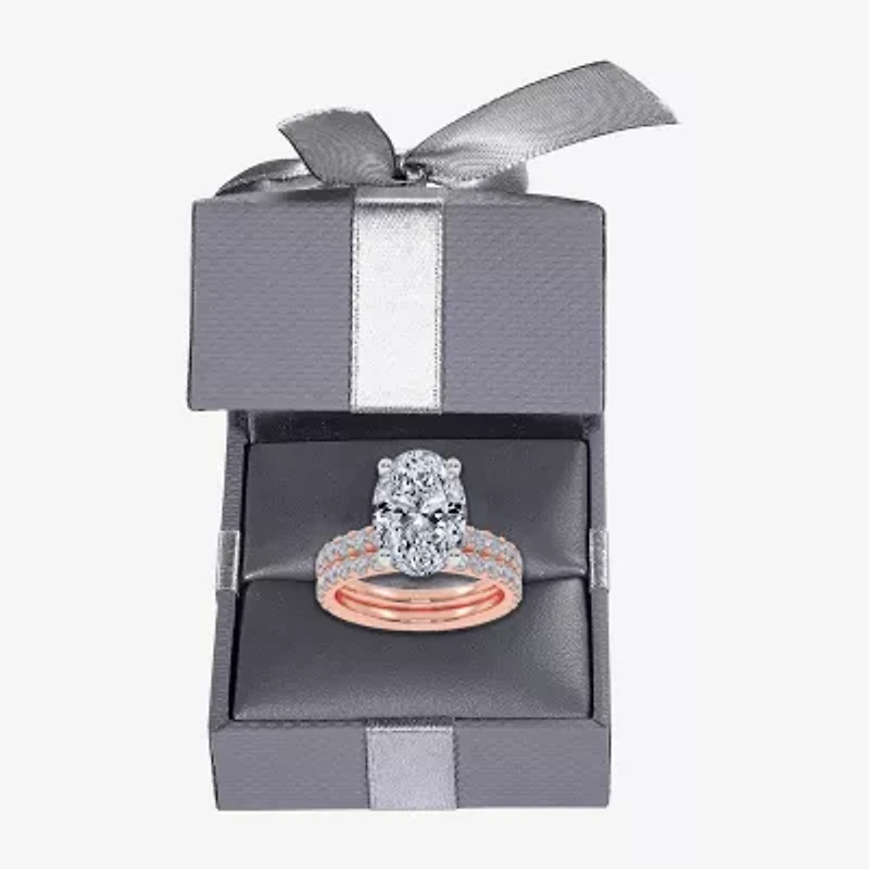 Signature By Modern Bride (G / Vs2-Si1) Womens 4 CT. T.W. Lab Grown White Diamond 14K Gold Oval Side Stone Bridal Set