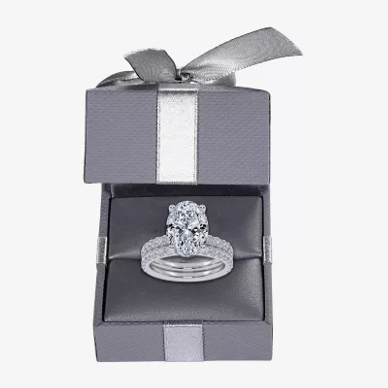 Signature By Modern Bride (G / Vs2-Si1) Womens 6 CT. T.W. Lab Grown White Diamond 14K Gold Oval Side Stone Bridal Set