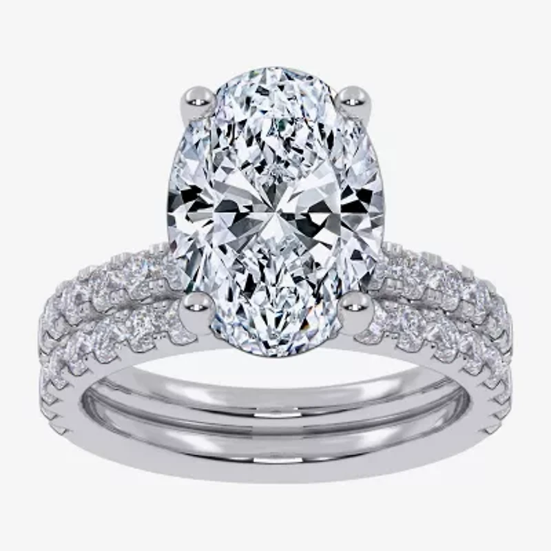 Signature By Modern Bride (G / Vs2-Si1) Womens 4 CT. T.W. Lab Grown White Diamond 14K Gold Oval Side Stone Bridal Set