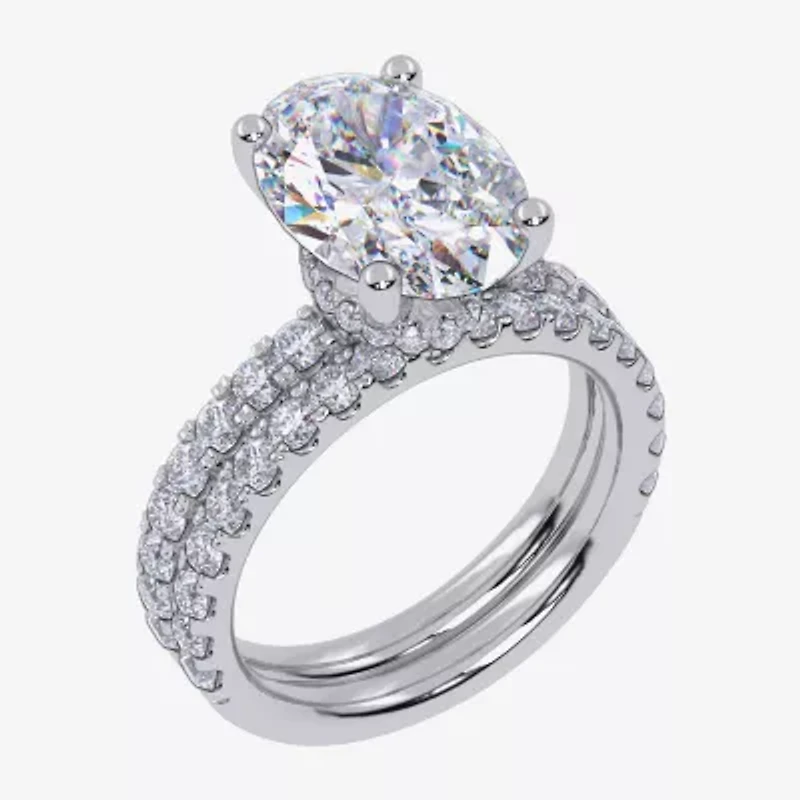 Signature By Modern Bride (G / Vs2-Si1) Womens 4 CT. T.W. Lab Grown White Diamond 14K Gold Oval Side Stone Bridal Set