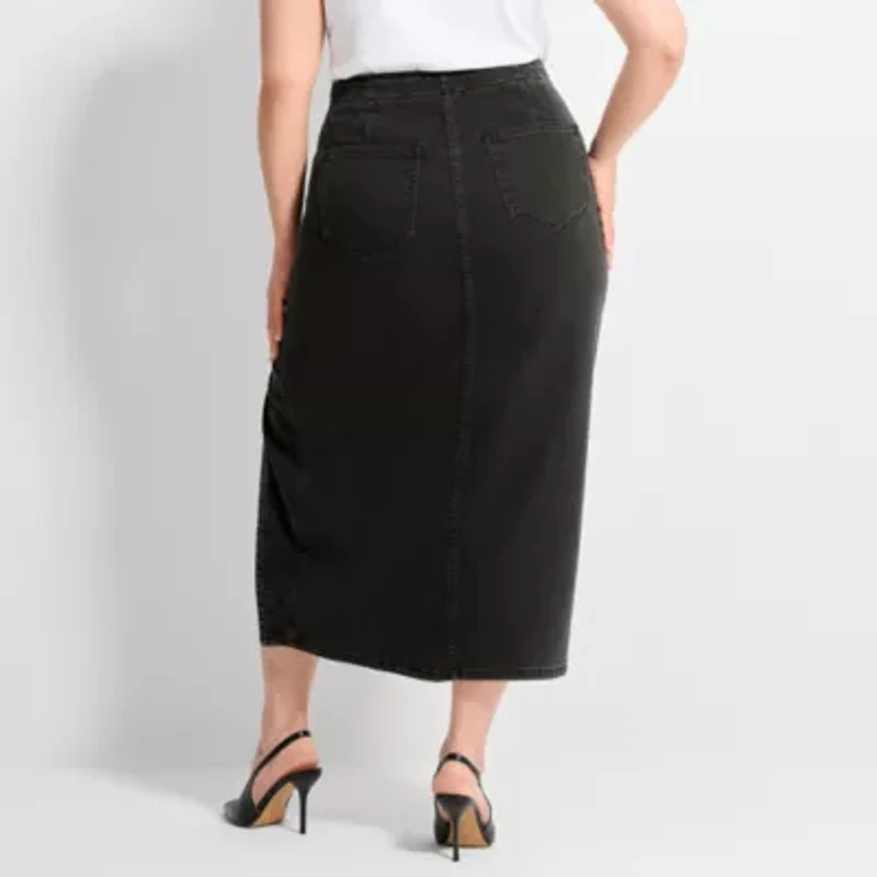 Ashley Graham Women's Plus Slit Front Midi Skirt