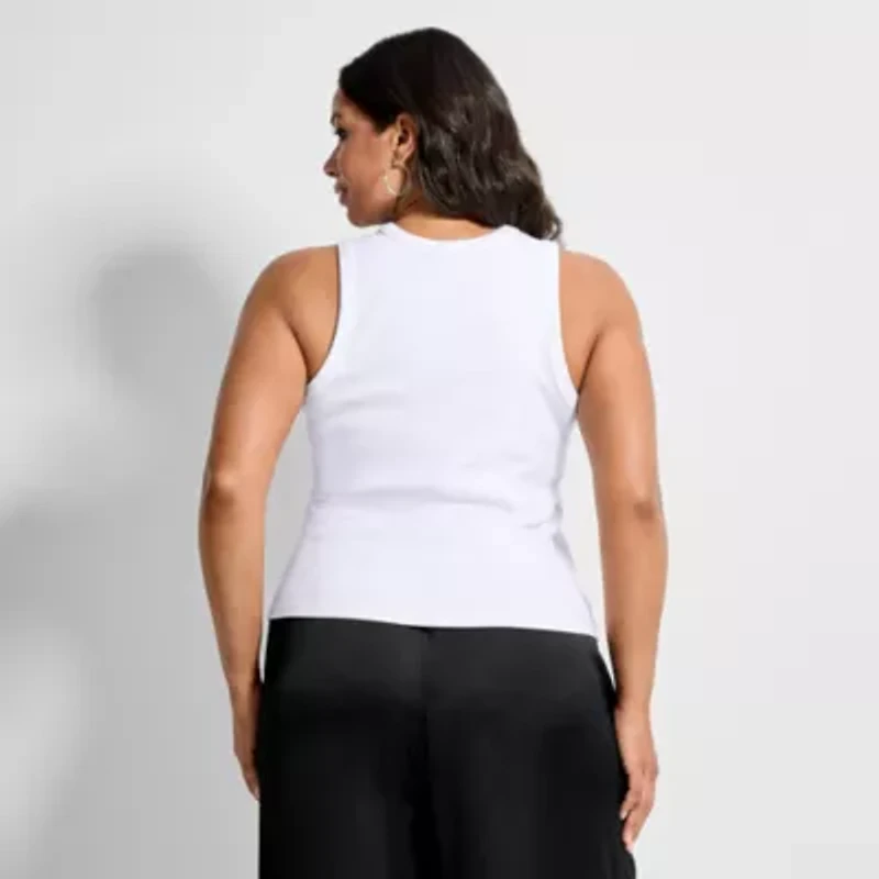 Ashley Graham Women's Plus High Neck Rib Tank