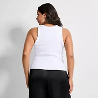 Ashley Graham Women's Plus High Neck Rib Tank