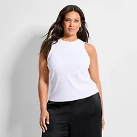 Ashley Graham Women's Plus High Neck Rib Tank