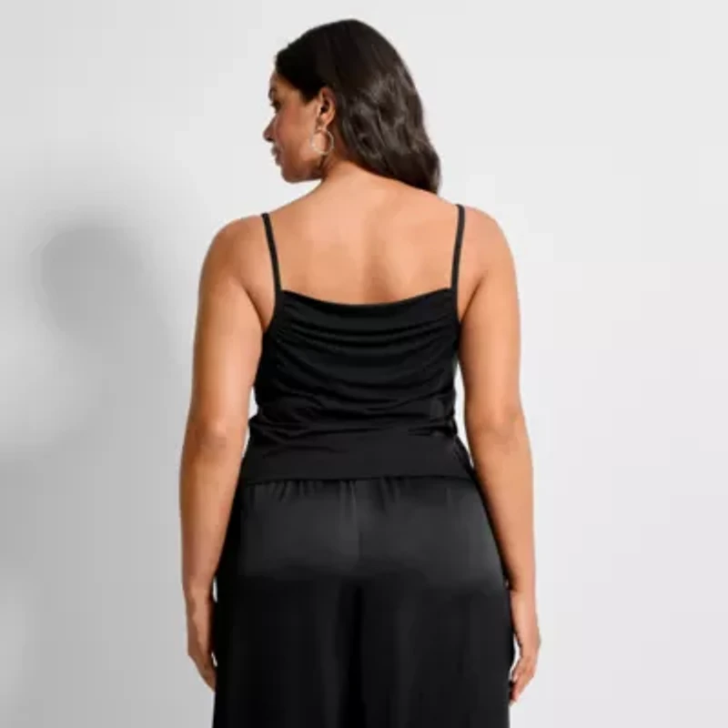 Ashley Graham Women's Plus Shirred Knit Crepe Tank