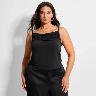 Ashley Graham Women's Plus Shirred Knit Crepe Tank