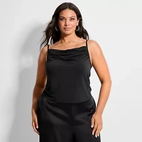 Ashley Graham Women's Plus Shirred Knit Crepe Tank