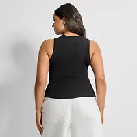 Ashley Graham Women's Plus High Neck Rib Tank