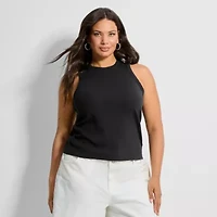 Ashley Graham Women's Plus High Neck Rib Tank