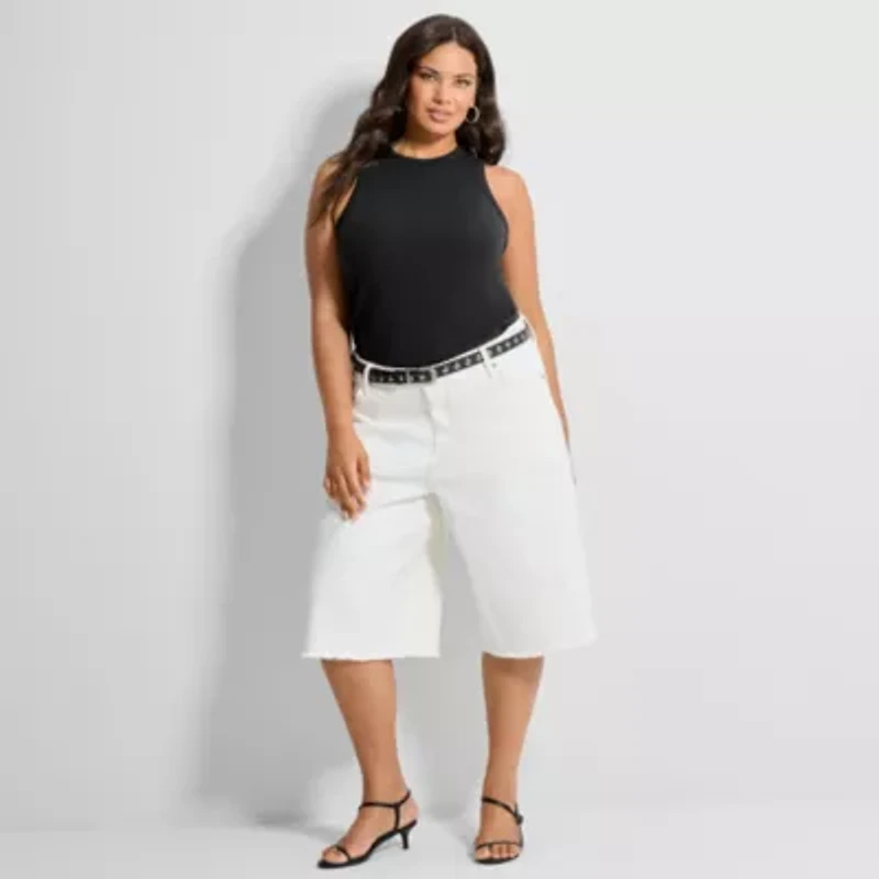 Ashley Graham Women's Plus High Neck Rib Tank