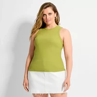 Ashley Graham Women's Plus High Neck Rib Tank