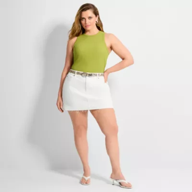 Ashley Graham Women's Plus High Neck Rib Tank