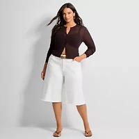Ashley Graham Womens Plus Crew Neck Long Sleeve Cardigan