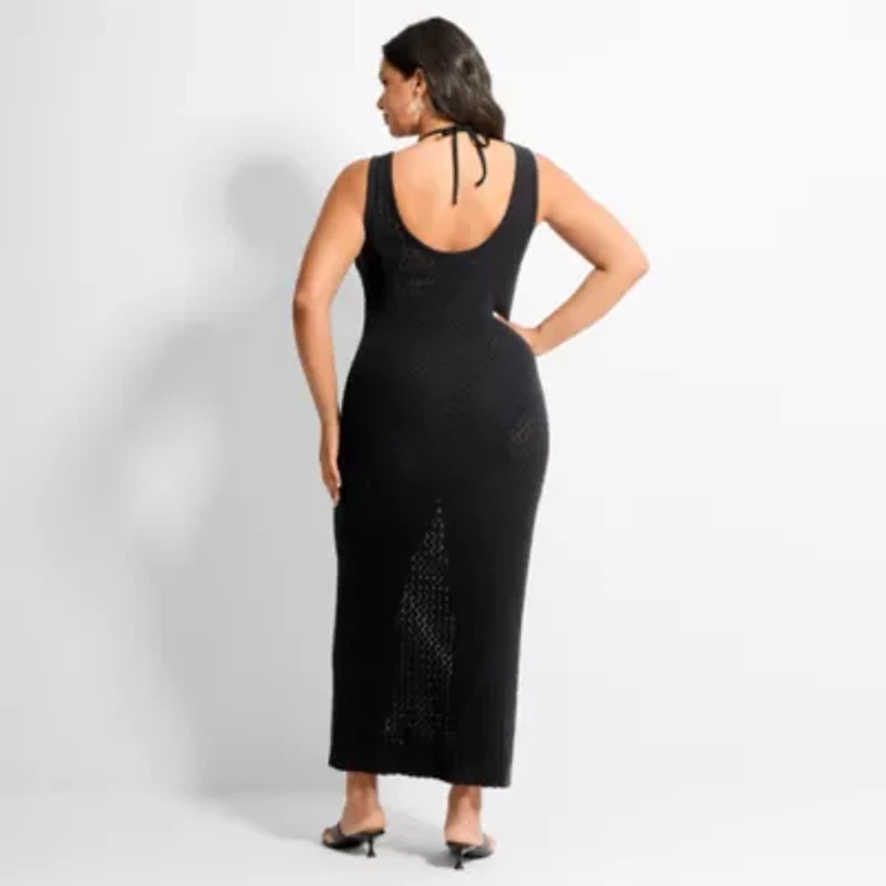 Ashley Graham Women's Plus Scoop Back Crochet Tank Dress
