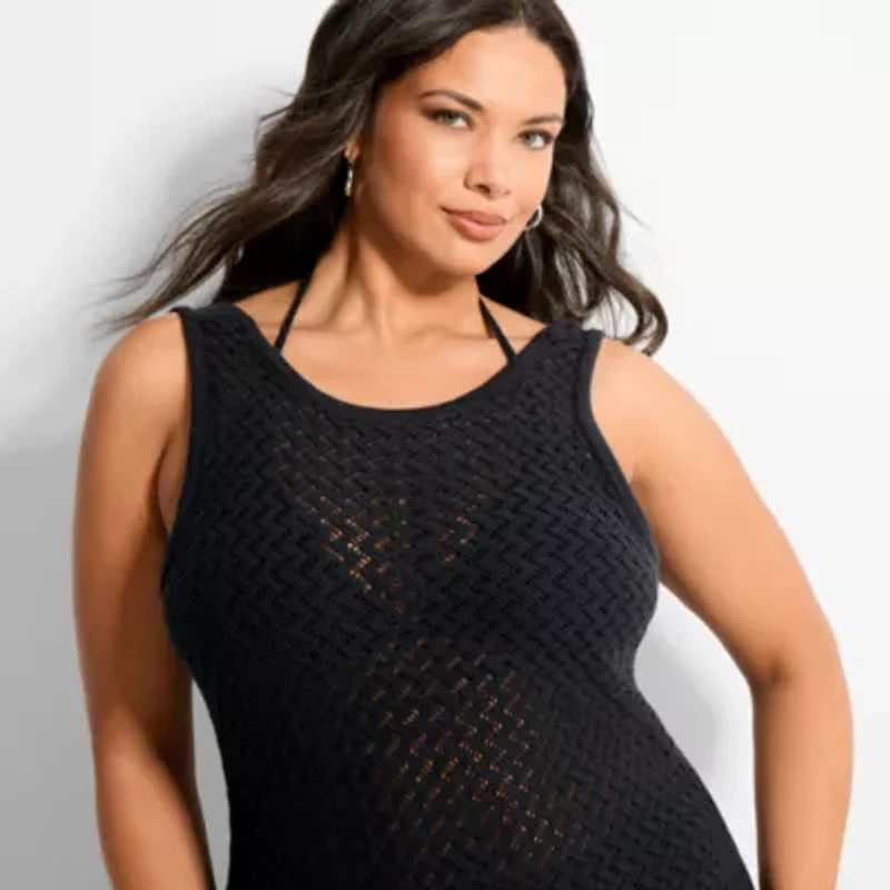 Ashley Graham Women's Plus Scoop Back Crochet Tank Dress