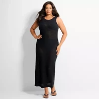 Ashley Graham Women's Plus Scoop Back Crochet Tank Dress