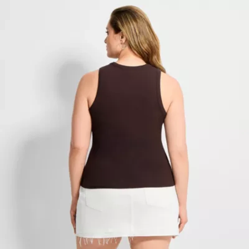 Ashley Graham Women's Plus High Neck Rib Tank
