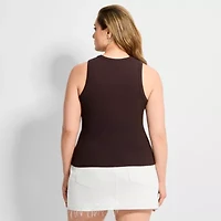 Ashley Graham Women's Plus High Neck Rib Tank