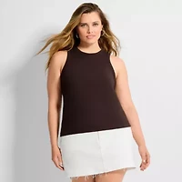 Ashley Graham Women's Plus High Neck Rib Tank