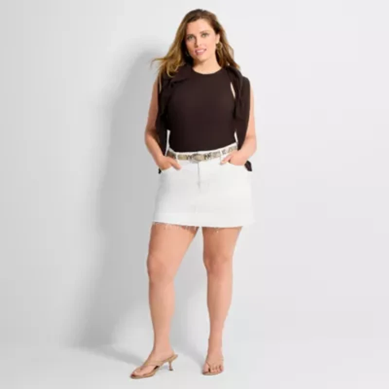 Ashley Graham Women's Plus High Neck Rib Tank